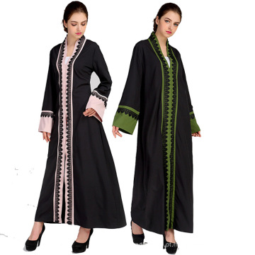 2018 mais recente projeto abaya mulheres vestido de cor preta splicing frente aberta abaya muçulmano dubai abaya